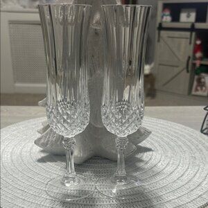 Vintage Cut Crystal Champagne Flutes - Set of 2